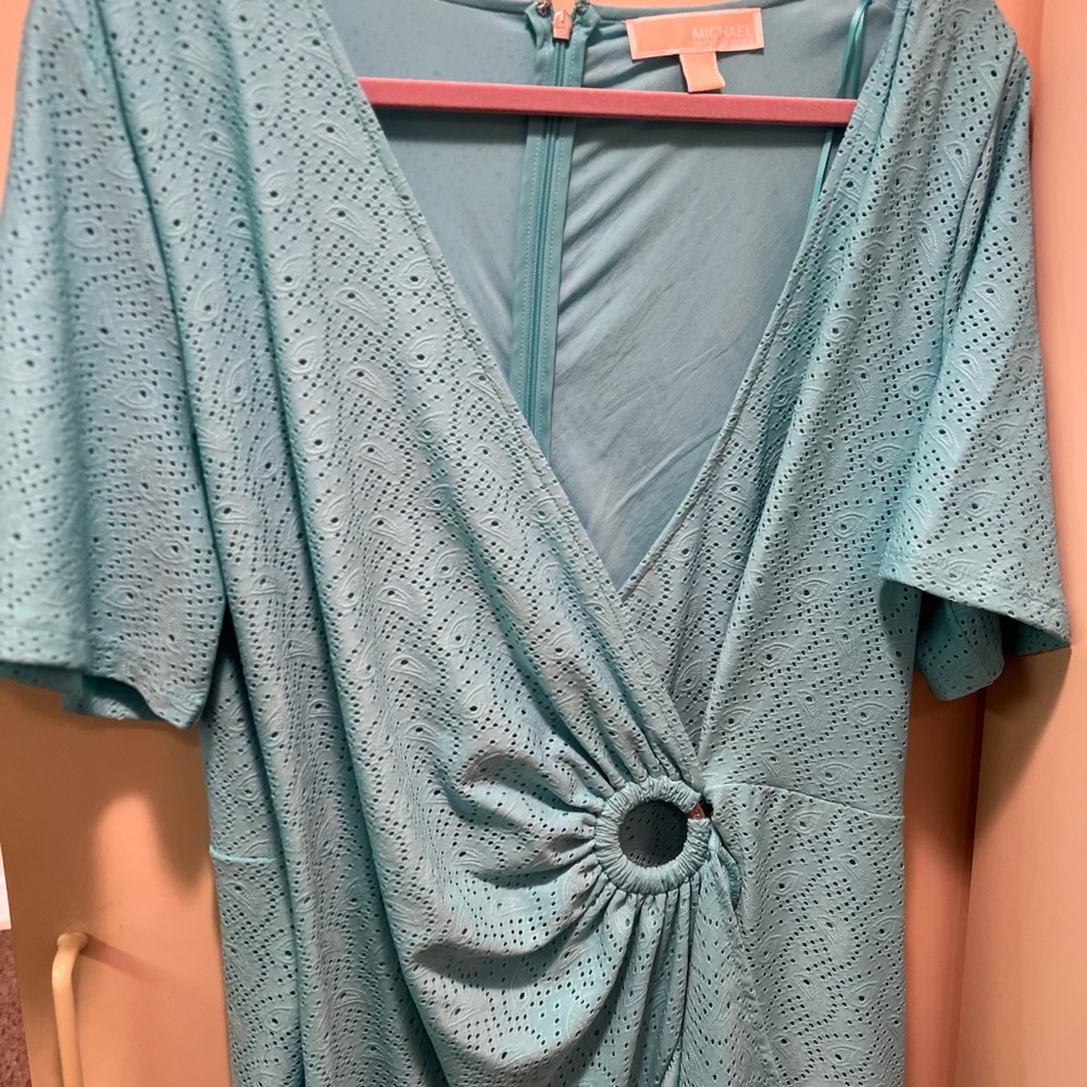Aqua Blue Eyelet Wrap Dress Michael Kors XL